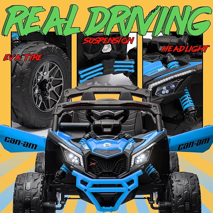 KerryYoo SU5 24V Ride on Toys for Big Kids,4x200W,2 Seater Electric Ride on UTV 4WD/2WD,EVA Rubber Tires,4x4 Shock Absorbers,Remote Control,Licensed Can-Am,Bluetooth - Blue