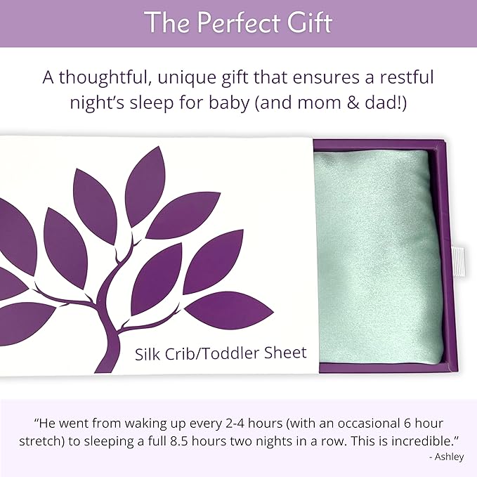 Mulberry Park Fitted Silk Crib Sheet - Grade 6A Pure 19 Momme Toddler Bedding - Gentle on Baby's Delicate Skin, Helps with Bald Spot, Eczema, Dry Skin & Cradle Cap - 28" x 52" / Sleepy Silver