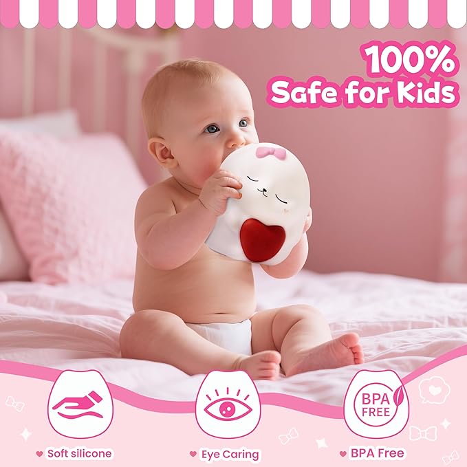 loatme Night Light for Kids, Rechargeable Dimmable Silicone LED Nightlight with 7 Colors, Baby Nursery Night Lamp, Touch Squishy Lamp, Cute Gifts for Girls, Boys, Toddler Room Decor, Rabbit