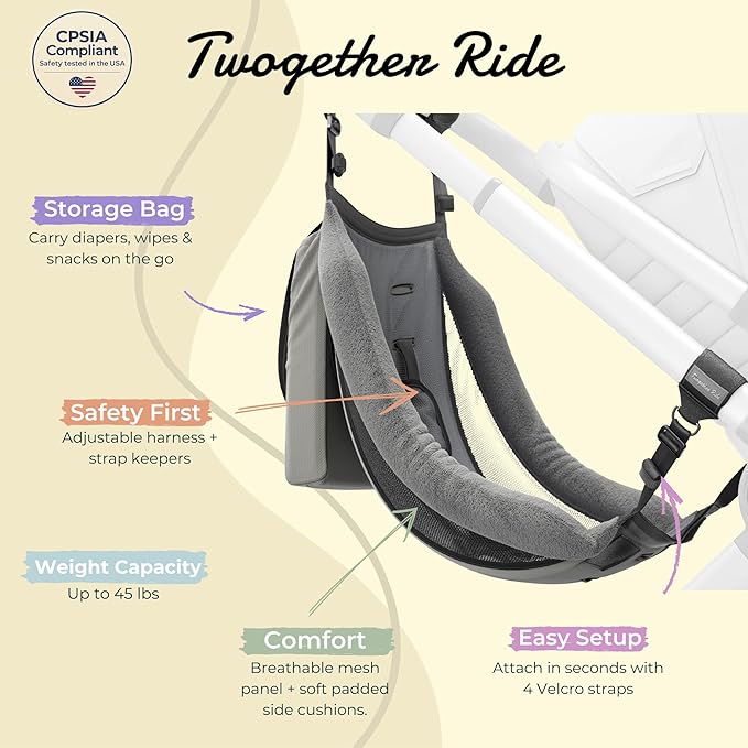 Hammock Seat Attachment. Alternative for Universal Stroller Board if You Need a Double Stroller for Infant and Toddler or Toddler Stroller 3-5 Year Old. Alternative for Stroller for Toddler