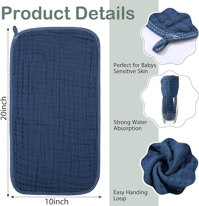VitalCozy 6 Pcs Baby Muslin Hooded Bath Towels and Washcloths Muslin Cotton Hooded Baby Towels Absorbent Blankets for Gift Newborn Infant Shower (32 x 32 Inch,Green,Blue)