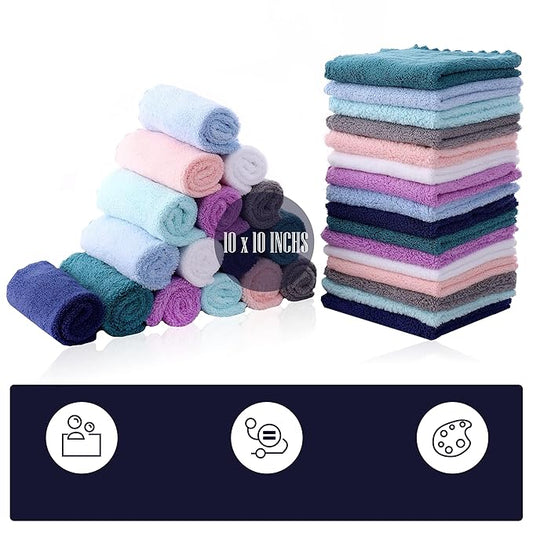 32 Pack Baby Washcloths - 10x10 Inch, Microfiber baby towel - Absorbent and Soft baby Wash Clothes for Newborns, Infants and Toddlers - Quick Dry baby boys and girls face towel - Multicolor