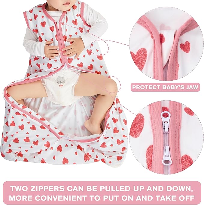 Newborn Sleep Sack Baby Swaddle,Baby Wearable Blanket,Baby Sleeping Bag (Floral&Heart, 3-6 Months)
