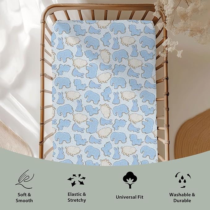 Blue Animal Cookie Baby Crib Sheets for Boy Girl 52"x28" Cute Frosted Animal Cookie Soft Snug Fitted Crib Mattress Cover Circus Animal Biscuits Baby Sheet for Standard Crib & Toddler Bed Mattress