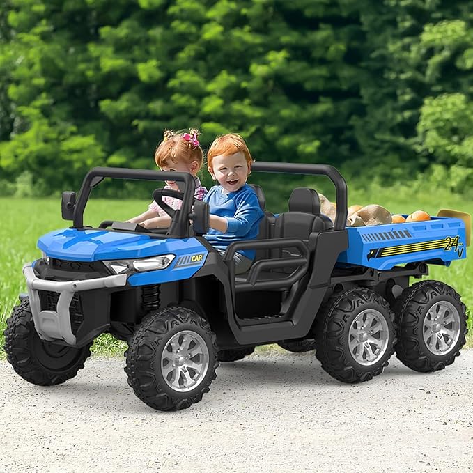 2-Seater Kids Ride On Dump Truck, 75W Electric Ride On UTV Toys with Remote Control, Dump Bed, PP Tire x 6, LED Light & Music, 24V 4WD Power Ride On Truck Car for Boys Girls (Blue)