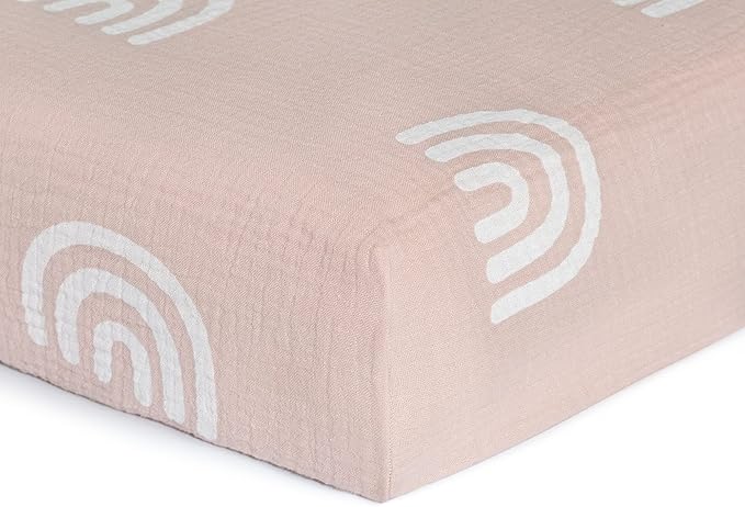 Meracorallo Muslin Fitted Crib Sheet, Soft and Breathable Rainbow Baby Crib Sheet for Standard Crib and Toddler Mattresses