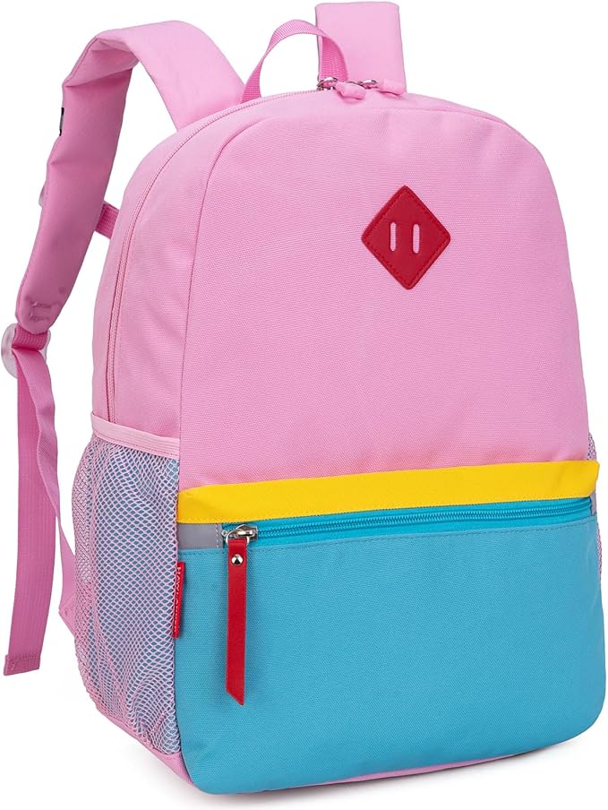 HawLander Little Kids Backpack for Boys or Girls, Toddler School Bag Fits 3 to 6 years old, Pink Blue, 15 Inch