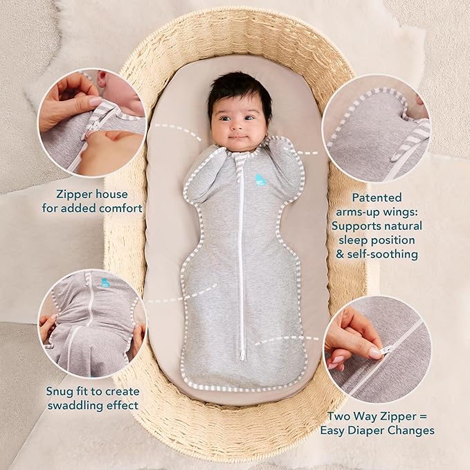Love to Dream Swaddle UP, Sleep Sack 0-3 Months, Self-Soothing, Improves Sleep, Snug Fit Helps Calm Startle Reflex, Baby Essentials Must Haves Newborn, 1.0 TOG, 13-19 lbs, Tan Houndstooth