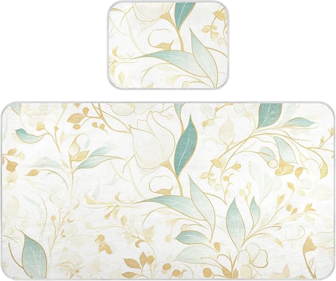 Cooling Baby Waterproof Crib Mattress Protector 28" x 52"Breathable Crib Padding for Sides for Baby&Toddler Green Gold Flowers