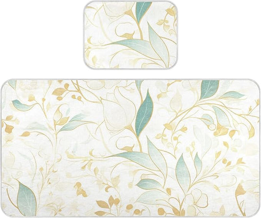 Cooling Baby Waterproof Crib Mattress Protector 28" x 52"Breathable Crib Padding for Sides for Baby&Toddler Green Gold Flowers