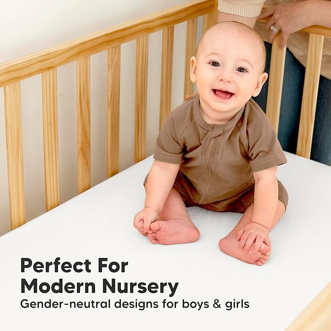 2-Pack Waterproof Baby Crib Sheets for Boys, Girls - 52x28 Viscose Derived from Bamboo Toddler Bed Sheet Neutral, Fitted Crib Mattress Protector Cover for Baby Bedding, Soft & Gentle (Soft White)