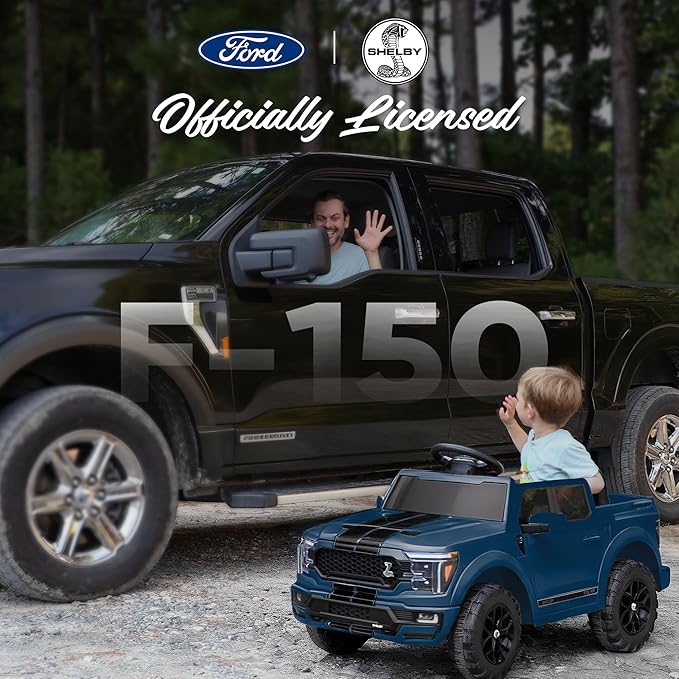 Licensed Ford Shelby F-150 Kids Ride on Car Truck, 12V Toddler Electric Car for Kids Ages 3-6 with Remote Control - Blue