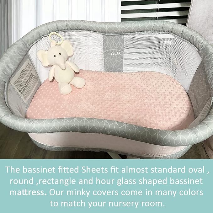Owlowla Bassinet Sheet Set,Ultra Soft Minky Cradle Sheets Universal Fitted Bassinet Pad/Mattress for Baby Boys Girls(Grey/Pink)