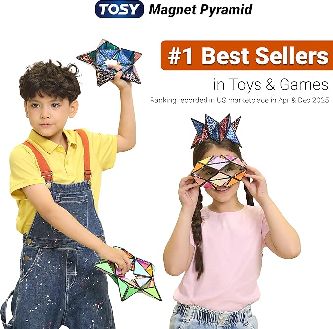 TOSY Magnet Pyramid Stone - 1 Cube Transforms into 1 Billion Shapes, 14 pcs (12 Puzzle pcs and 2 Spinners), 243 Magnets, Christmas Stocking Stuffers Gift for Kids, Creative Puzzle STEM Toy, 3-Pack