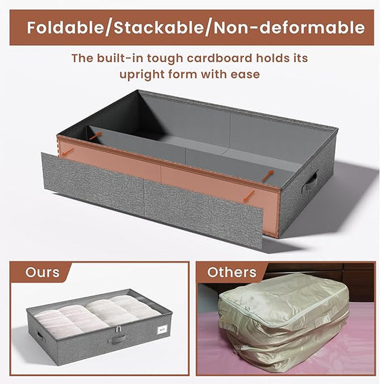 KitHero Extra Large Under Bed Storage Containers Set of 2, 70L, Closet Organizers and Storage with Sturdy Frames Lid, Underbed Storage Bins with Lids, Under Bed Drawers for Blankets, Quilt, Shoe Grey