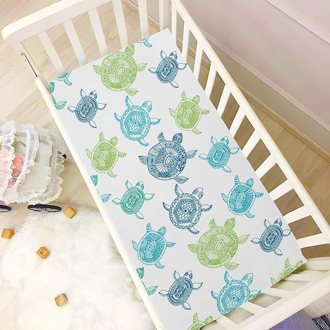 Sea Turtles Crib Sheets Breathable Soft Fitted Baby Playard Sheets Mattress Cover for Girl Boys, 39" x 27" x 5"