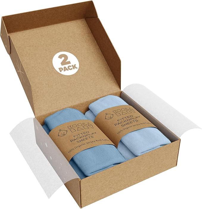Pack and Play Sheets Fitted - Portable Mini Crib Mattress Sheet for Boys & Girls - Soft Jersey Cotton Playard Sheets - Play Yard Mattress Cover - Fits Most Pack n Play - Safe and Snug for Baby 2 Pack