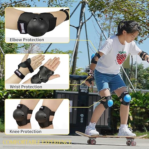 Kids/Youth Knee Pads Elbow Pads Wrist Guards 3 in1Protective Set, for 3-15 Years Child Roller Skates, Cycling, Inline Skating, Skateboard, BMX Bike, Balance Bike, Scooter Riding Sports