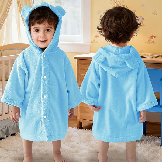 VOOVA & MOVAS Baby Hooded Bath Towel with Bear Ear,0-3Years | Ultra-Absorbent & Skin-Friendly Soft 100% Cotton for Newborns, Infants – Pool, Beach, Bath Time | Perfect, Blue