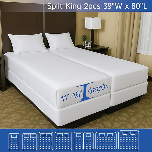 Split King Mattress Encasement 39" x 80" (2PCs) - Waterproof Zippered Protector Hypoallergenic Premium Quality Bed Cover