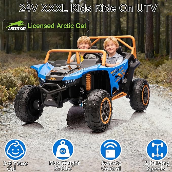 Electric 24V XXXL,2-Seater Licensed Arctic Cat Kids Ride on UTV,Race-Styled Pedals & Rubber Wheels,Variable Speed