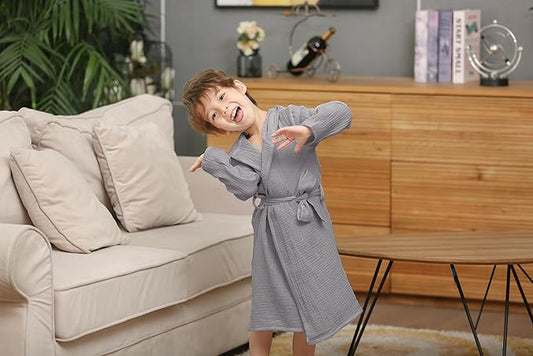 Organic Cotton Toddler Bathrobe, Soft and Breathable Baby Robe for Kid, Boy& Girl Hooded Robe Muslin