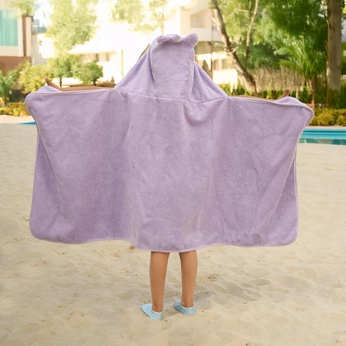 BAGNO MILANO Kids Organic Turkish Cotton Hooded Beach Cover-Up Towel, GOTS Certified, for Boys and Girls (Unicorn Purple, 24"x48"+8"/Hooded Towel)