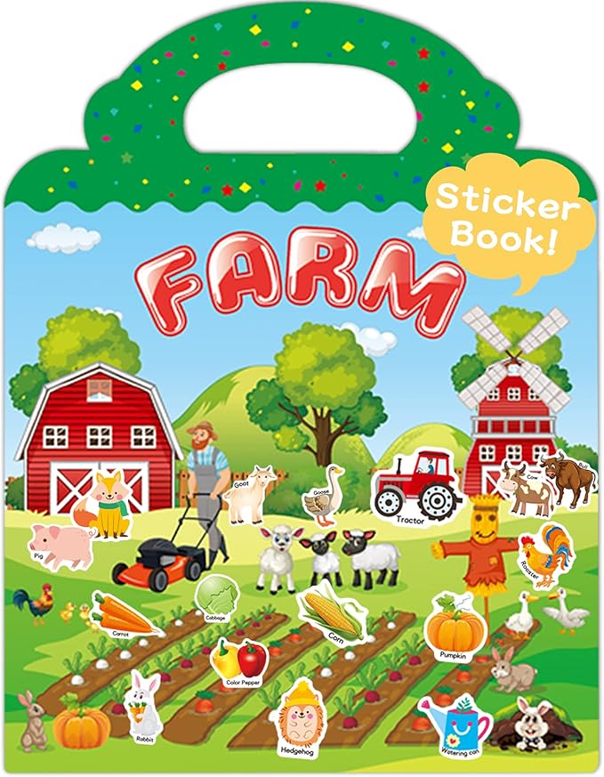 Benresive Reusable Sticker Books for Toddlers, Fun Travel Stickers for Kids, Toddler Sticker Book, Crafts Activities for Toddlers, 3 and Up Birthady Gifts - Farm