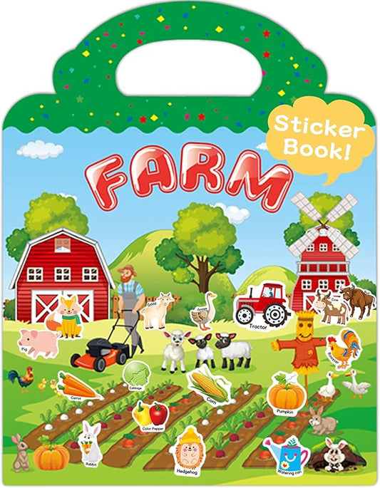 Benresive Reusable Sticker Books for Toddlers, Fun Travel Stickers for Kids, Toddler Sticker Book, Crafts Activities for Toddlers, 3 and Up Birthady Gifts - Farm
