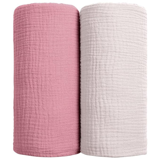lulumoon Muslin Swaddle Blanket Baby - Cotton Swaddling Blanket Soft Baby Receiving Blankets Neutral 2Pack(Pink)