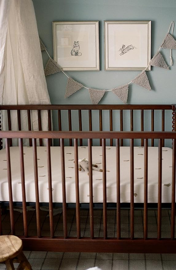 Oilo Crib Sheet, Breathable, Fitted, Organic Cotton Jersey, 300-Thread, Machine Wash, Fits Standard Crib (28" x 52" x 6"), Toddler Bedding, Heirloom Organic Collection, Bear