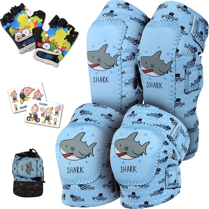 Soft-Style Kids Knee and Elbow Pads with Bike Gloves, Flexible Impact-Resistant Gear for Ages 2-11, Designed for Balance Bikes, Roller-Skating, and Skateboarding