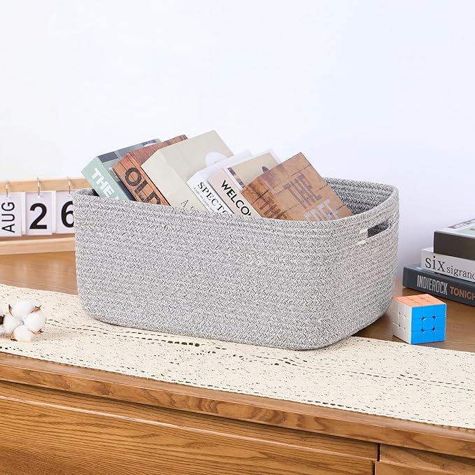 MiniArk Large Storage Baskets for Organizing, Closet Shelf Baskets for Clothes Blanket Towels, Baby Nursery, Toy Bins Box, Woven Rope Baskets, 17 x 13 x 7.5”, 4 Packs Mixed Grey