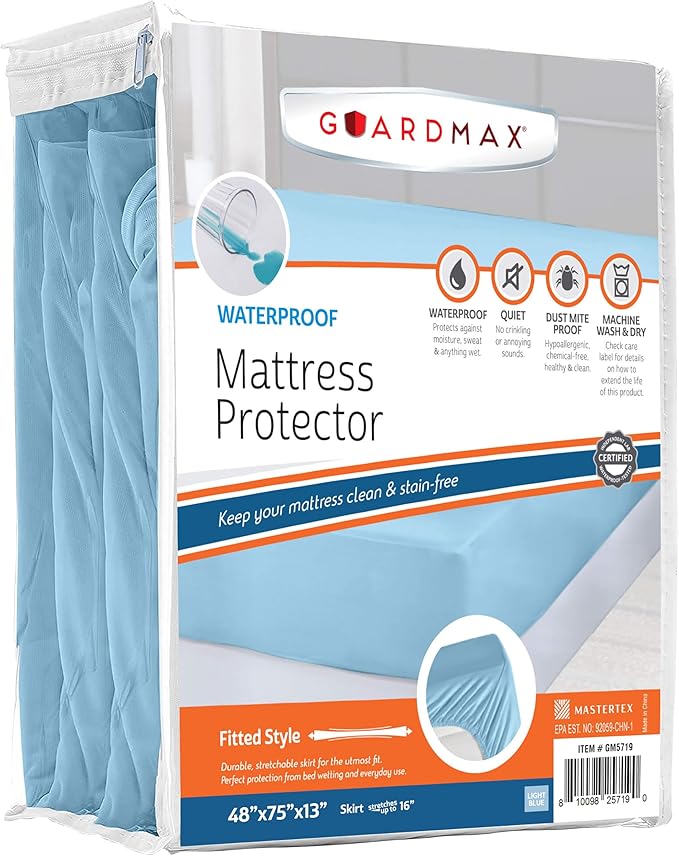 Guardmax Jersey Knitted RV Size Mattress Protector - Waterproof & Dust Mite Proof Mattress Cover with Stretchable Pockets - Soft, Comfortable, & Noiseless Waterproof Fitted Sheet.(48 x 75 X 13)