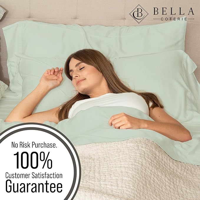 Bella Coterie Luxury Bamboo Viscose Queen Size Fitted Sheet | 100% Organically Grown | Ultra Soft | Cooling for Hot Sleepers | 18" Deep Pocket [Sea Glass]