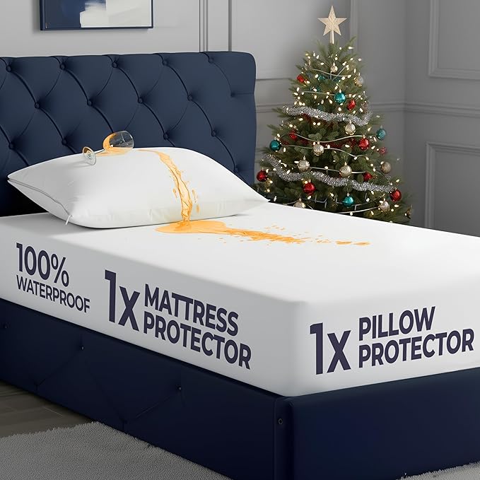 Utopia Bedding Waterproof Mattress Protector Set, Twin XL Sheet Set Deep Pocket Soft and Breathable, Includes 1 Fitted Style Mattress Cover and 1 Zippered Pillow Protector