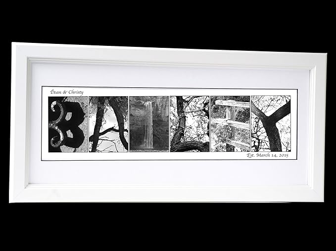 Creative Letter Art Personalized 12 by 26 inch Framed Sign in Nature Themed Alphabet Photograph Letters for Personalized Wedding Gift, Graduation, Anniversary, Childrens Name or any Occasion