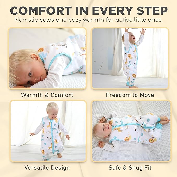 Mama Cheetah Toddler Sleep Sack with Feet 3T - 4T, 2.5 TOG Organic Cotton Baby Sleeping Bag with Legs, Baby Wearable Blankets for Walkers w/ 2-Way Zipper, Baby Sleep Sack for Girls & Boys, Large