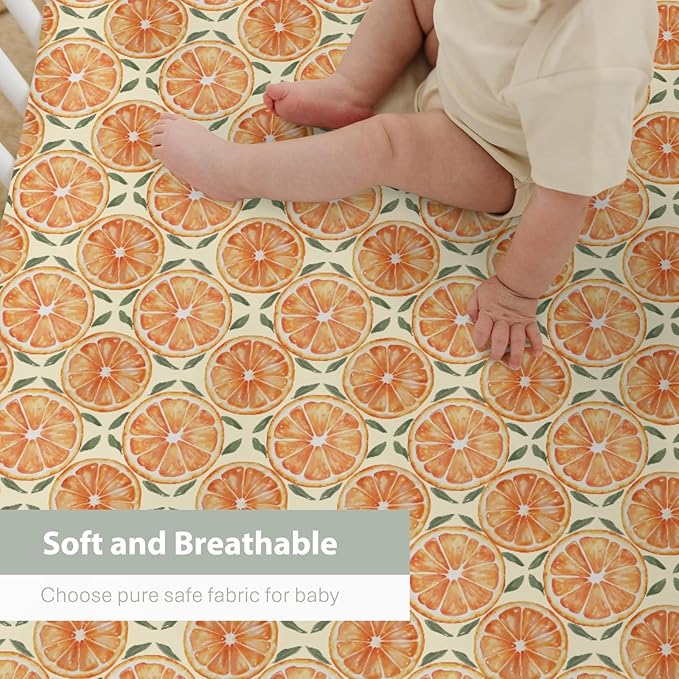 Orange Sweet Baby Crib Sheets for Boy Girl 52x28Inch Watercolor Oranges Soft Stretchy Fitted Crib Mattress Cover Summer Citrus Fruit Nursery Baby Sheet for Standard Crib and Toddler Bed Mattress