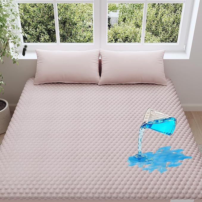 OhGeni 100% Waterproof Mattress Protector,Queen Size Mattress Soft Pad,Hair & Bedwetting Resistant,Cooling Breathable Fitted Sheets,Washable Bed Cover,Non-Slip Deep Pocket,Noiseless for Bedroom,Pink