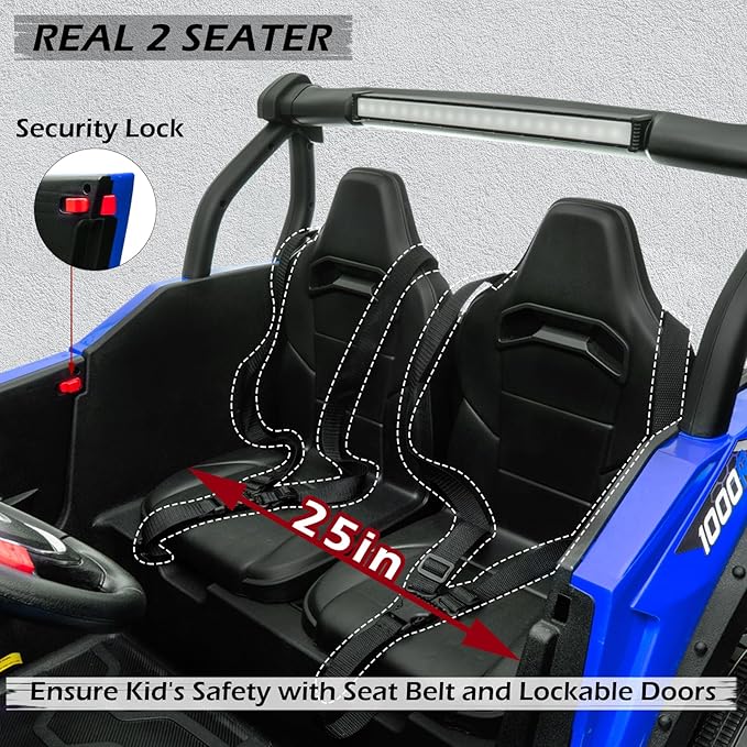 MOLACHI 24V 2 Seater Kids Ride on UTV Car,4WD Battery Powered Electric Vehicle for Kid,Ride On Truck with Remote Control,Safety Belts,3 Speeds (Blue)