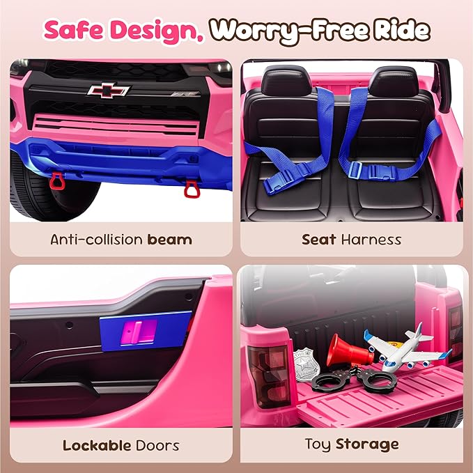 24V Ride On Car for Toddlers and Kids, Licensed Chevrolet Colorado ZR2 2-Seater 4WD Electric Truck with Remote Control, Battery Powered Wheels, LED Lights, Bluetooth Music, 132 lbs Load Capacity