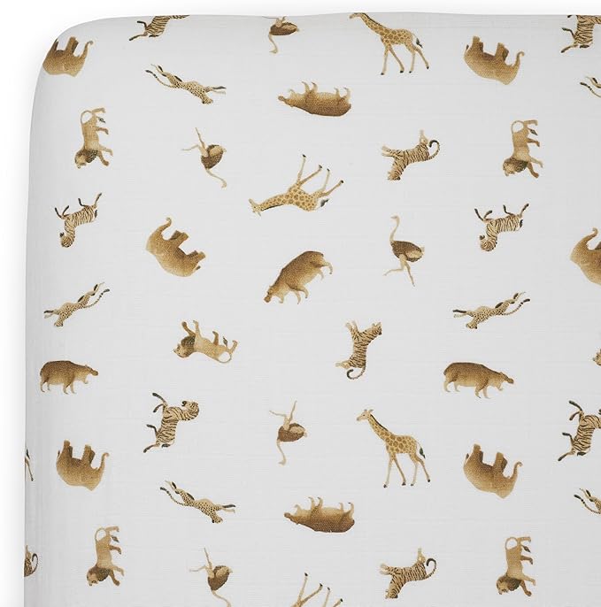 Little Unicorn 100% Natural Organic Cotton Muslin Crib Sheets | Breathable, Naturally Soft Fabric (Animal Crackers)