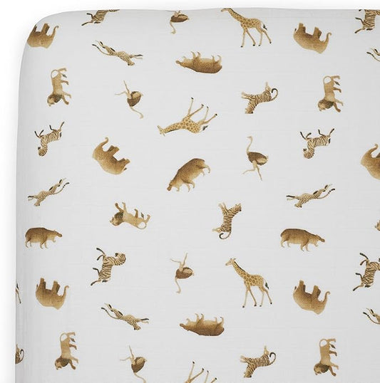 Little Unicorn 100% Natural Organic Cotton Muslin Crib Sheets | Breathable, Naturally Soft Fabric (Animal Crackers)