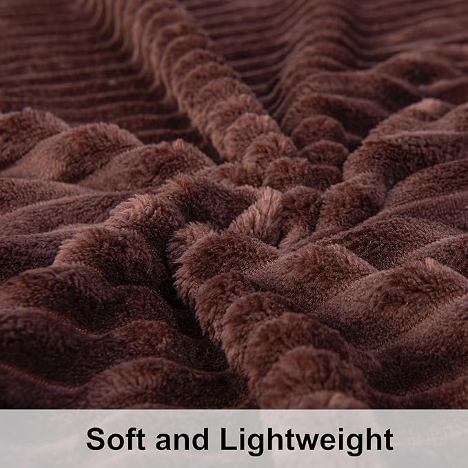 NTBAY Plush Flannel Twin Bed Blanket, 60X80 Inches Soft and Warm Lightweight Blanket with Striped Texture Bed Blanket for Couch Sofa Bed All Seasons, 60"x80", Brown