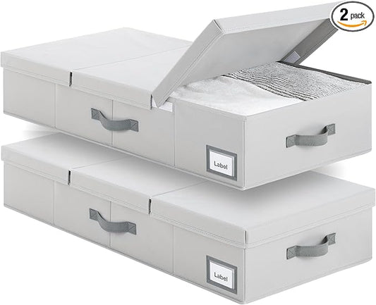 GRANNY SAYS 2 Pack Under Bed Storage, Underbed Organizer with Flid-Top Lid for Bedroom, Grey Clothing Storage Bins for Blankets, Clothes, Shoes