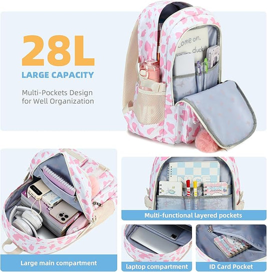 Hidds Backpack for Girls 3 PCS College School Backpacks Kids Bookbag Set with Lunch Box School Bag Daypack Teens Women