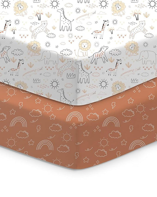 Baby Crib Sheets Boy Girl for Standard Crib Mattress - Orange Cloud and Rainbow Design Crib Sheet, Ultra Soft, Durable, Comfortable Fitted Crib Sheet, 28''x52''x9'' Deep Pocket