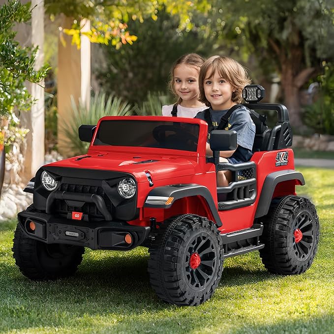 2 Seater Ride on Car Toy, 24V 4WD Electric Car for Kids 4-8 with Remote Control, 4x200W Motors, Capacity 150 lb - Red