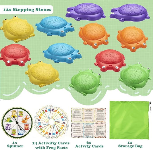 Stepping Stones for Kids Outdoor Toys for Toddlers 3-5 12 Pcs Frog Balance Step Stone Up to 265lbs Indoor Outdoor Toy for Kids Obstacle Course Sensory Toys for Toddler Ages 3-8 Gift for Boys Girls